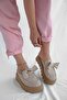 Donatella Beige Suede Bow Detail High Sole Women's Slippers