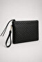 Black Women's Knitted Textured Handbag – Stylish Clutch & Daily Use Bag with Wrist Strap