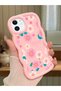 iPhone 12 Compatible Shockproof Simple Pink Silicone Phone Case Flower Pattern