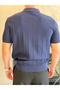 Men's Relaxed Fit Honeycomb Textured Knitwear Tshirt Navy Blue Eca075 - 5