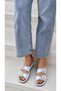 Lunella Double Gold Buckle Detailed Women's Slippers Genuine Leather Daily Wear White Leather