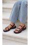 Lunella Genuine Leather Triple Buckle Silver Buckle Detailed Women's Sandals