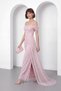 Women's Powder Color Slim Fit Boat Neck Lace Long Evening Dress - 2