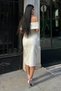 Women's White Madonna Collar Dress with Gold Buckle Detail - 6