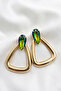 Droplet Stone Large Triangle Metal Earrings 7 Cm. - 3