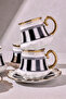 Cihangir 6-Person Porcelain Black and White Striped Gold Coffee Cup - 3