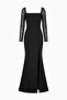 Women's Black Square Neck Lace Long Fishtail Evening Dress - 7