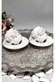 Cream Flower Motif 2-Piece Porcelain Cup Set - 4
