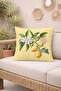 Floral Lemon Branch Patterned Cushion Cover on a Yellow-White Striped Background (43X43 cm) - 4