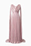 Women's Powder Chiffon Flowy Cape Sleeve Long Evening Dress - 7