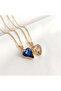 Stainless Steel Double Heart Necklace Set Sapphire Blue and Gold Glitter Non-Tarnish Women's Jewelry Combination - 2
