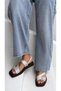 Solea Genuine Leather Low Heel Women's Sandals with Gold Accessory Detail in Light Beige Leather - 4