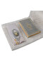 Lined Chenille Prayer Rug + Shawl + Prayer Beads + Zikirmatik + Hafiz Boy Quran Gift Set (Gray) - 2