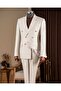 Italian Style Men's Double-Breasted Pointed Lapel Linen Blend Jacket Pants Suit Beige T20061-09