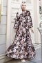 Patterned Hijab Jessica Dress B590 Brown - 2