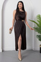 Oval Neckline Waist Buckle Satin Dress Grs3940 - 5