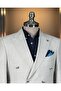 Italian Style Men's Double-Breasted Pointed Lapel Linen Blend Jacket Pants Suit Gray T20061-04 - 2