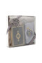 Lined Chenille Prayer Rug + Shawl + Prayer Beads + Zikirmatik + Hafiz Boy Quran Gift Set (Gray)