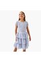 Lace Detail Tiered Dress with Short Sleeves and Zip Closure