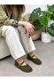 Green Genuine Leather (Roger) V-Cut Women's Shoes - 6