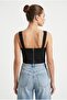 Women's Larissa Rope Detailed Corset Black Woven Blouse - 4
