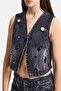 Women's Dark Smoked 2S6-1 Crop Fit Bird-Eye Design Denim Vest - 2
