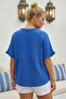Cobalt Blue V-Neck Short Sleeve Buttoned Collar and Cuff Ruffles Casual Muslin Oversize Woven Blouse 77 70 - 7