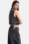 Women's Dark Smoked 2S6-1 Crop Fit Bird-Eye Design Denim Vest - 6