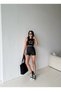 Women's Black Color High Waist Gathering Flexible Shorts Leggings - 6