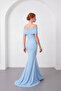 Women's Baby Blue Boat Neck Long Evening Dress - 6