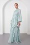Women's Mint Green High Collar Flounce Long Sleeve Event Dress
