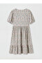 Mixed V-Neck Floral Balloon Sleeve Layered Dress - 6