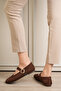 Brown Women’s Sandals Ballet Flats Short Block Heel Woven - 3