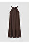 Brown Ruffled Halter Neck Dress by Güli̇s Gi̇yi̇m