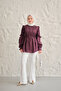 Women's Ribbed Sleeves Pleated Front Shirt Purple - 3
