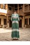 Women's Green Tie-Dye Patterned Chiffon Maxi Dress with Embroidery Detail