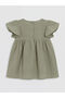 Green Crew Neck Embroidered Baby Girl Muslin Dress - 2