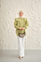 Women's Hidden Button Detail Flounce Shoulder Shirt Green - 3
