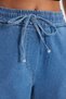 Women's Relax Fit Comfortable Cut 100% Cotton Lace-Up Waist Denim Effect Light Blue Palazzo Trousers - 6