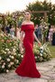 Women's Burgundy Boat Neck Long Evening Dress - 5