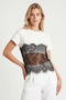Contrast Lace Detailed Modal T-Shirt Lzv0071 Ecru