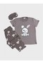 Lilac Rabbit Pattern Short Sleeve Sleepwear Set with Headband Short Sleeve Six Long Summer Pajamas Suitable for Girl and Mother - 2