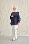 Women's Tunic with Ruffles on the Front and Tie Detail in Glittery Tulle Fabric, Navy Blue - 7