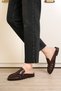 Brown Patent Leather Loafer Slippers Hand-Sewn Anti-Slip Sole Comfortable for Daily Use - 3
