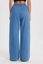 Women's Relax Fit Comfortable Cut 100% Cotton Lace-Up Waist Denim Effect Light Blue Palazzo Trousers - 7