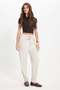 Women's Regular Fit Classic Cut Waist Tie Pleated Double Pocket Beige Trousers - 7