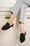 Black Suede Loafer Slippers Hand-Sewn Anti-Slip Sole Comfortable for Daily Use - 8