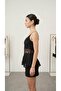 Women's Black Lace Lined Adjustable Ring Strap Skirt Asymmetrical Stretchy Lace Fabric Long Blouse - 2