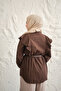 Women's Hidden Button Detail Flounce Shoulder Shirt Brown - 5