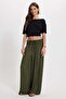 Women's relaxed fit khaki trousers with drawstring waist and elasticated wide leg - 3